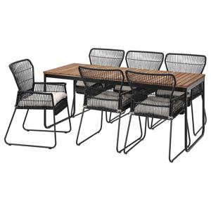 베스만+탈셰르 확장야외테이블+팔걸이의자+쿠션 6인용 라이트브라운/앤트러싸이트