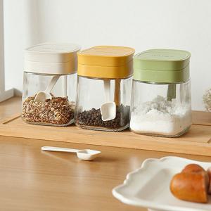 사각 스푼 양념통 300ml 3P세트 조미료통 유리 소금통 후추통
