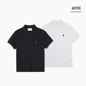 AMI BFUPL001 760 아미 드 꾀흐 스몰 하트 로고 폴로 공용 반팔티 블랙/화이트