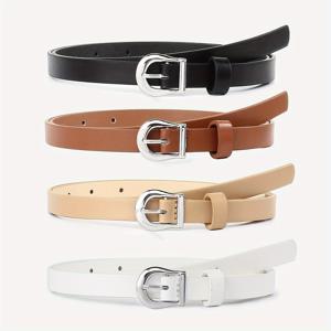 TEMU 4개 세트 여성 클래식 PU 얇은 벨트, 바지, 청바지 및 드레스를 위한 캐주얼 핀 버클 벨트.