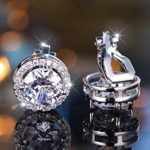 TEMU ANGOL 우아한 여성용 화이트 라운드 귀걸이 - 빈티지 클립온 디자인, 피어싱 필요 없음, 반짝이는 합성 지르코니아, 결혼식 및 파티에 완벽, 일상 착용, 파티 액세서리, 세련된 스타일, 내구성 있는 주얼리, 여성용 비피어싱 귀걸이