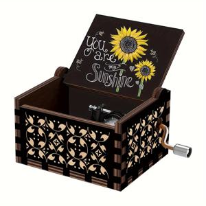 TEMU 1pc 뮤직 박스 선물, 당신은 내 선샤인 뮤직 박스, 빈티지 핸드 크랭크 나무 새겨진 작은 맞춤형 블랙 뮤지컬 박스 선물 장난감 생일/크리스마스/ 데이/어머니날 선물입니다