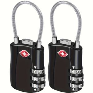 TEMU 2팩 TSA 승인 조합 자물쇠 - 헤비듀티 아연 합금 바디 및 절단 방지 스틸 케이블, 여행용 캐리어/체육관 사물함/자전거 잠금장치용 3자리 번호 조합 자물쇠 (검정) | 다목적 여행 보안 액세서리 | 내구성 있는 조합 자물쇠|자전거