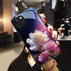 TEMU 아이폰 15pro Max 14 Pro Max/13/12/11 전화 케이스에 피는 꽃 TPU 초박형 유리 케이스 트렌드 커플 쉘 보호 열 방출 방지 드롭 일체형 전화 케이스