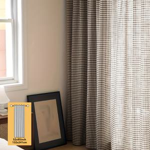 TEMU 브라운 체크 무늬 로드 포켓 커튼 1개, 침실 및 거실용 반적외선 편안한 커튼, 발코니 및 베이 윈도우 장식 및 파티션용 미국 모던 스타일|가벽파티션