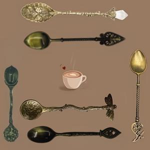 TEMU 6pcs 우아한 금속 숟가락 세트, 유럽 궁전 스타일 레트로 의식 커피 숟가락, 디저트 숟가락, 작은 숟가락, 안면도금 모델링 보석 혼합 스틱 숟가락, 가정용 주방 레스토랑 커피숍 호텔, 식기 액세서리, 크리스마스 선물