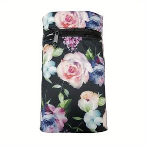 TEMU 우아한 꽃무늬 여성용 스포츠 손목 지갑 - 가벼우면서 편안한 폴리에스테르, 야외 사이클링 및 피트니스용 안전한 지퍼 클로저, 동전 보관함, 휴대폰 거치대, 피트니스 기어 포함|꽃무늬 손목 가방|폴리에스테르 스웨트밴드