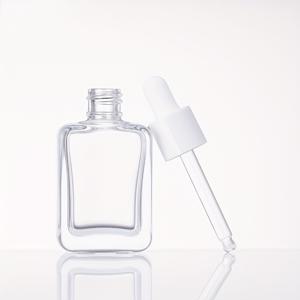 TEMU 30ML 투명/보라색 유리 스포이드 병, 납작한 사각형 디자인, 액체 에센스, 마사지 오일, 세럼 및 리필용