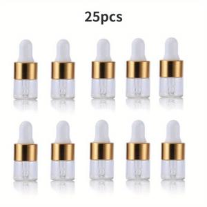 TEMU 25/50개의 투명한 유리 드로퍼 병 미니 에센셜 오일 샘플 드로퍼 병, 황금 캡이 달린 여행용 에센셜 오일 향수 화장품 액체