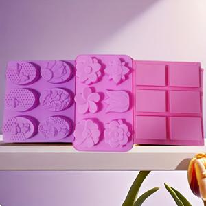 TEMU 비누 만들기용 실리콘 몰드 3종 세트 (6구 직사각형, 6구 꿀벌 모양 타원형, 6구 꽃 모양 몰드 포함) - 홈메이드 비누 제작용