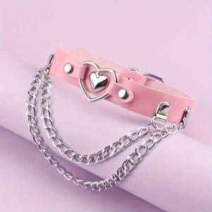 TEMU 귀여우면서도 달콤한 인조 가죽 하트 체인 초커. 나이트클럽에서 섹시한 룩을 연출하거나 축제 선물로 완벽합니다.