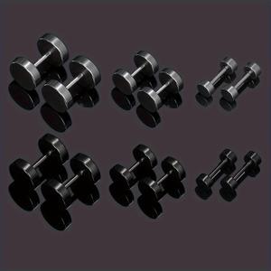 TEMU 세련된 블랙 앤 실버 304 스테인리스 스틸 바벨 귀걸이 6쌍 세트 (남성, 여성, 여아용), 스타일