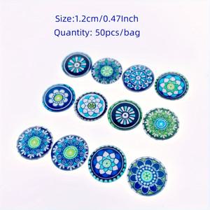 TEMU 50개(25쌍) 12mm 믹스 스타일 라운드 레트로 패턴 유리 캐보션, 주얼리 DIY 공예용품