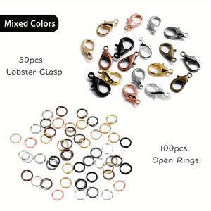 TEMU 50개 12mm 로브스터 걸쇠 및 100개 5mm 점프 링 세트 | 팔찌 및 목걸이용 합금 커넥터, 주얼리 제작 키트