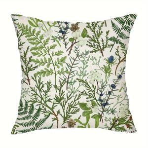 TEMU 1개 그린 플랜트 베개 커버, 세이지 그린 식물 고사리 잎 장식 베개 커버, 봄 여름 빈티지 플로럴 스로우 베개, 팜하우스 홈 데코 거실 소파 야외용, 베개 내장 없음