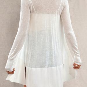 TEMU 여성용 고탄력 여름 비치 가디건 - 경량 오픈 프론트 긴팔 사이드 슬릿 밑단, 반투명 H-실루엣 기계 세탁 가능 풀사이드 & 캐주얼 아웃핏 커버업, 해변 의류