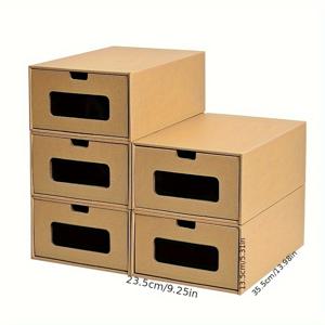 TEMU 5, 6개, 신발 상자, 보관 상자, 양말, 문구류, 장난감, 속옷, 쌓을 수 있는 골판지 상자, 투명 창, 모자, 신발 보관 정리함, 신발 선반 투명 플라스틱 쌓을 수 있는, 스니커즈 보관, 옷장용 신발 정리함, 신발 전시 케이스