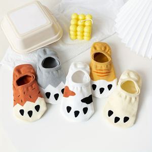 TEMU 여성용 고양이 발바닥 프린트 발목 양말 5켤레 - 귀여운 만화 캐릭터 디자인, 통기성이 좋은 가벼운 노쇼 보트 양말, 일상적인 착용용, 세탁기 사용 가능 (5가지 색상), 소프트 재질