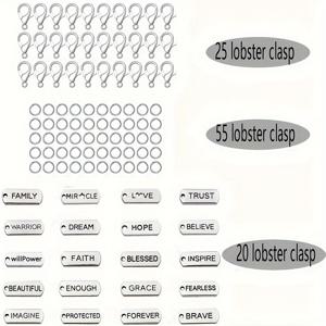 TEMU 100개 키체인 만들기 세트, 수제 앤티크 실버 텍스트 펜던트 및 로브스터 클라스프, 오프닝 링 포함 주얼리 제작용 공예 재료