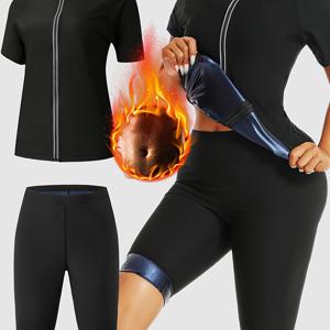 TEMU 여성 사우나복 세트, 강력한 땀 흘리는 사우나 운동복, 유럽 및 미국 여성 땀 흘리는 의류, 피트니스 및 요가용 운동 사우나 땀복, 열발생 땀 재킷, 땀 쇼츠, 여성 요가 세트