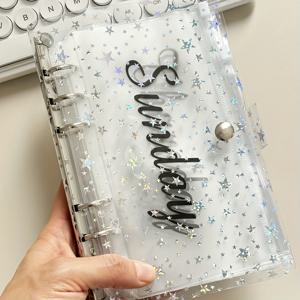 TEMU 성인 영어 플래너 세트 - A6 크기 주간 및 월간 계획 패드, 별 모양 디자인, 느슨한 잎 페이지가 있는 예산 바인더 - 링 바인드 투명 오가나이저