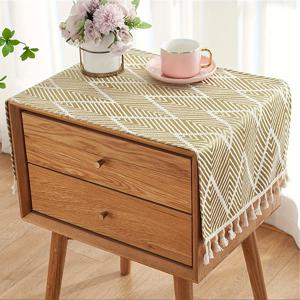 TEMU 소박한 줄무늬 술 장식 식탁보: 38*91cm (15x36인치) - 침대 옆 탁자, TV, 전자레인지, 세탁기, 냉장고에 적합