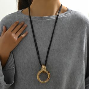 TEMU 여러 원을 특징으로 하는 기하학적 디자인의 긴 목걸이, 가을 및 겨울 패션에 완벽
