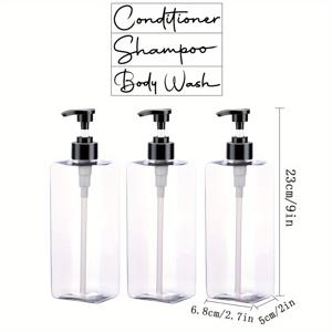 TEMU 3개 500ml 리필 가능한 샴푸 및 컨디셔너 펌프 병, 방수 라벨 3개 포함, 사용하기 쉬운 욕실 샤워 디스펜서