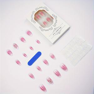 TEMU Y2K 프렌치 포인티드 아몬드 모양 인조 손톱 24개입, 3D 별 펜던트 및 핑크 프린트 디자인 특징, 광택 있는 완벽한 인조 손톱 세트, 여성을 위한 여름 착용에 적합