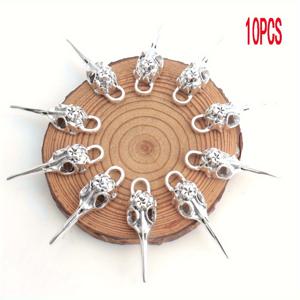 TEMU 10/30개입 앤티크 실버 도금 아연 합금 | 고딕 스타일 남성 목걸이, 새 머리 펜던트 포함, 할로윈/성인축일 장식용