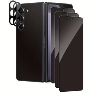 TEMU 삼성 갤럭시 Z 폴드 6 5 4용 3개 프라이버시 스크린 프로텍터 유리 및 2개 카메라 렌즈 프로텍터, 방지 스크래치, [눈에 띄지 않음] - 블랙