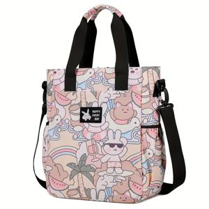 TEMU 귀여운 동물 프린트 14인치 노트북 토트백 태블릿 수납공간, 조절 가능한 어깨끈 및 지퍼 클로저 포함 - 학교, 직장 또는 여행용 스타일리시하고 기능적인 여행 숄더백 | 재미있는 디자인 | 폴리에스터 가방, 노트북 백|노트북파우치