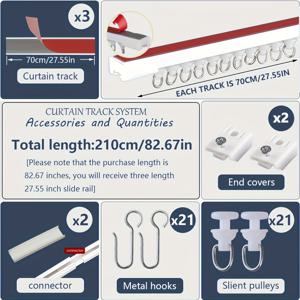 TEMU 벽 및 천장 커튼 트랙 셀프 접착식 세트 - 드릴링 및 나사 또는 도구 없이 설치 쉬운 커튼 클립 커튼 레일 침실&샤워&기숙사&옷장 및 RV용(비유연)|샤워커튼