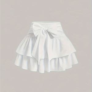 TEMU 솔리드 컬러 레이어 케이크 스커트, 리본 벨트 디자인, 여름 할로윈 의상 및 신학기룩에 완벽, 블랙 색상