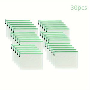 TEMU 18/30개 지퍼 파우치 파일 가방 세트, B8 보관 파우치, 그린, 메쉬 지퍼 파우치 보관 가방 (카드, 보석, 학용품, 문서, 영수증, 퍼즐 및 보드게임 보관용), 컴팩트하고 섬세한