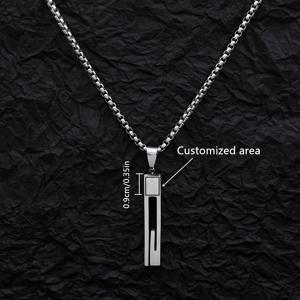 TEMU 스테인리스 스틸 펜던트 목걸이 - 남성용 모던 중공 디자인, 맞춤 텍스트 새김 가능, 펑키 스타일, 도금 없음 - 데이 선물에 이상적