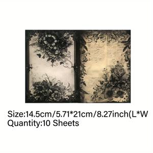 TEMU Vigus 빈티지 플로랄 A5 저널 시트 10장 - 다크 플라워 디자인, 스크랩북킹, 저널링 및 공예용 핸드메이드 종이, A5 사이즈, 창의적인 프로젝트를 위한 고품질 종이, 스크랩북킹 용품 | 빈티지 플로럴 프린트 | 퀄리티 페이퍼 시트, Vigus