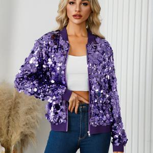 TEMU 여성용 반짝이는 보라색 시퀸 재킷 - 겨울 파티 & 일상 아우터웨어 코트, 라운드 넥 비불기 디자인, 공식 행사, 밤 외출, 사무실용 - 가을/겨울 자켓 (A10545A), 여성 겨울 코트, 이브닝 웨어, 슬림 패브릭, 스타일리시 코트, 패션 애호가, 추위 날씨 착용, 내구성 있는 구조, 고급 스티칭, 패션 포워드 여성, 가을 패션, 고품질 스티치