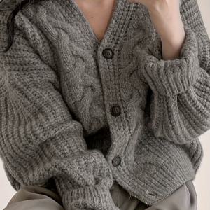 TEMU 여성용 그레이 V넥 스웨터, 가을 겨울 편안한 루즈핏, 페티트 가디건 코트|가디건