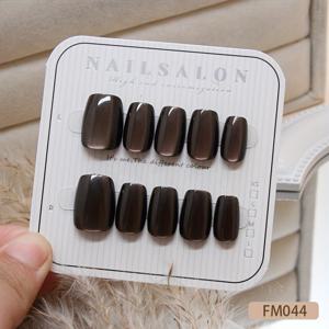 TEMU 숏 발레 프레스온 네일 - 블랙 브라운 캣아이 광택 마감 | 여성용 수제 재사용 가능 인조네일 | 일상 및 특별한 날을 위한 쉬운 적용 네일 아트 팁, 고품질 프레스온
