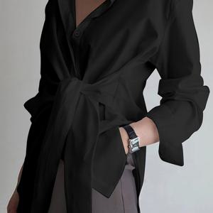 TEMU 여성용 단색 버튼업 긴팔 셔츠