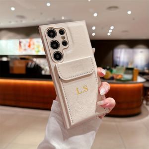 TEMU 럭셔리 개인화 맞춤형 이름 이니셜 레터 카드 가방 PU 소프트 케이스 삼성 갤럭시 S24 S23 S22 S21 울트라 플러스 케이스 카드 슬롯 홀더 내충격 백 커버