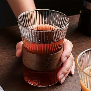 TEMU 1개/2개/나무 덮개를 가진 유리 커피컵, 가정용 주방용 내열 커피 머그 및 우유 병|텀블러