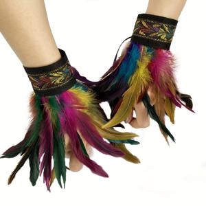 TEMU 할로윈 카니발 민족 스타일 탈착식 손목 커프 - 생동감 있는 깃털 장식이 있는 고딕 스타일 손가락 없는 장갑, 블랙 & 골든 악센트, 롤플레이, 파티 및 테마 이벤트에 완벽함, 할로윈 액세서리, 테마 이벤트 액세서리, 복잡한 디자인, 내구성 있는 소재, 코스프레 소품, 파티 참석자, 코스프레 애호가, 의상 소품, 복잡한 패턴, 코스프레 애호가