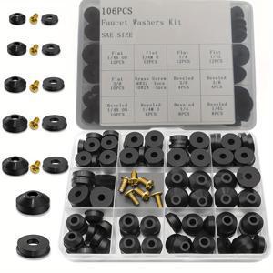 TEMU 106개 와셔 키트 - 튼튼한 고무 O-링 & 다양한 와셔와 황동 나사로 쉬운 스템 교체, 70A 경도