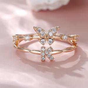 TEMU 1개 여성용 우아한 나비 이니셜 링 26자 A-Z 이름 스태킹 반지 주얼리 생일 크리스마스 선물