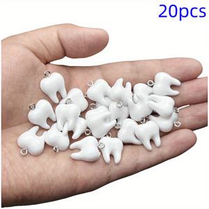 TEMU 2D 플랫 - 20개 유니크 화이트 치아 참 펜던트 | 핸드메이드 아크릴 참 귀걸이, 목걸이, 팔찌 및 가방 장식용