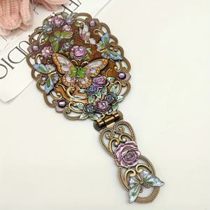 TEMU 복원숭이와 나비 디자인의 접이식 메탈 메이크업 거울, 금속 장식이 있는 휴대용 뷰티 거울