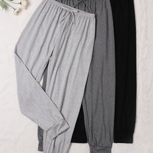 TEMU 세트로 구성된 캐주얼 솔리드 컬러 바지, 리본 디자인, 부드럽고 편안한 가을 겨울용