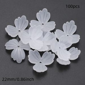 TEMU 100개의 흐린 흰색 아크릴 꽃 구슬, 22mm 3잎 디자인으로 DIY 팔찌, 목걸이, 키링에 사용 - 공예 보석 제작 장식용 비즈